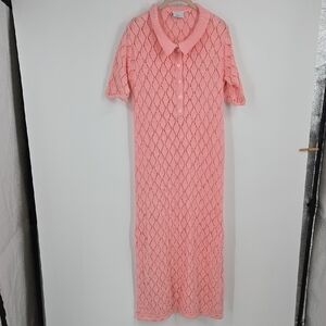 Free People Rue Stiic Coral Pink Lace Knit Maxi Dress Small